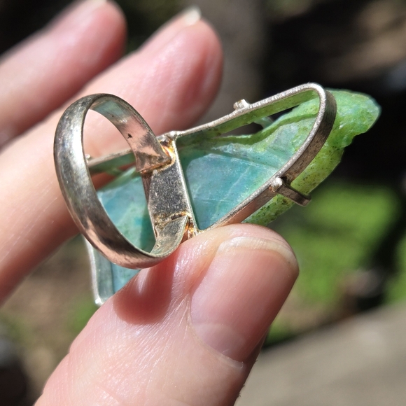 Sterling green agate crystal slice ring sz6.5 - Picture 9 of 10